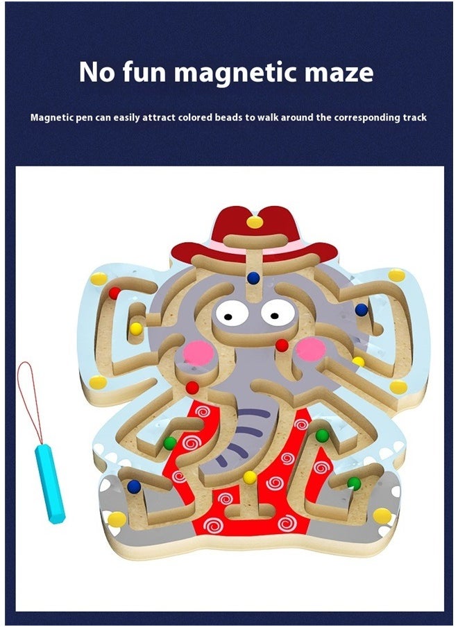 Educational Magnetic Maze Puzzle ，Wooden Magnetic Maze Toys for Kids 3+, Animal Interactive Puzzle Game Board Labyrinth