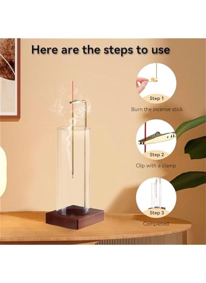 1 Pack Incense Holder for Sticks, Insence-Stick Holder Ash Catcher with Removable Glass 【Anti-Ash Flying】, Mess-Free Incense Burner Holder, Perfect for Meditation Yoga Relaxation, Home Decor