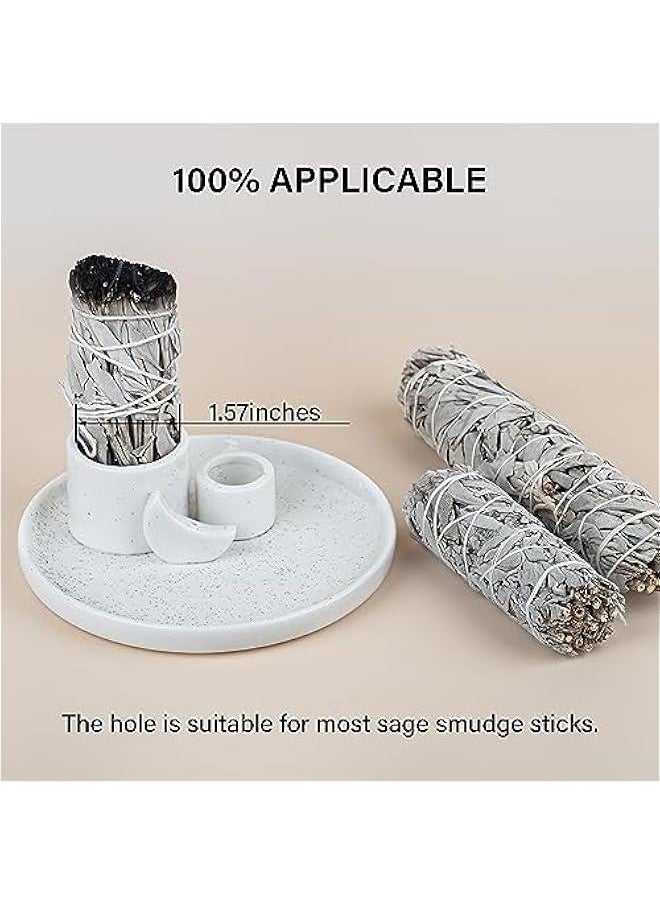 Incense Burner Holder, Palo Santo Holder, Sage Holder for Burning, Incense Holder for Sticks, Candle Holder, Ceramic Ash Catcher Tray for Meditation Yoga Room Home Decor (White)