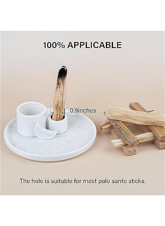 Incense Burner Holder, Palo Santo Holder, Sage Holder for Burning, Incense Holder for Sticks, Candle Holder, Ceramic Ash Catcher Tray for Meditation Yoga Room Home Decor (White)