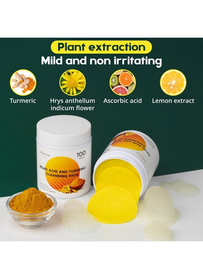 Kojic Acid and Turmeric Cleansing Pads - 100 Pads | Enriched with Ginger Root Oil & Amino Acids | for Face & Body - 100pcs