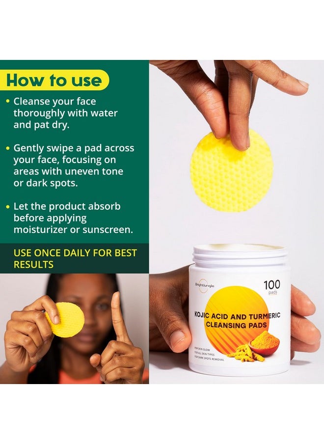 Kojic Acid and Turmeric Cleansing Pads - 100 Pads | Enriched with Ginger Root Oil & Amino Acids | for Face & Body - 100pcs