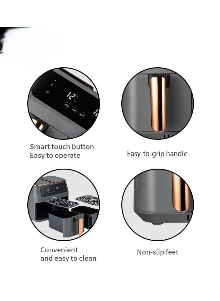 Air fryer, with 6 preset cooking modes, LCD touch screen, and timer/temperature control