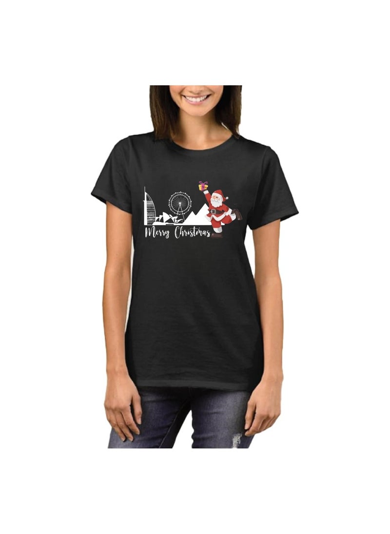 Christmas Santa Tshirt For Women-Adults Celebrations Tshirt–Round Neck And Short Sleeve Cotton Tshirt,Everyday Wear