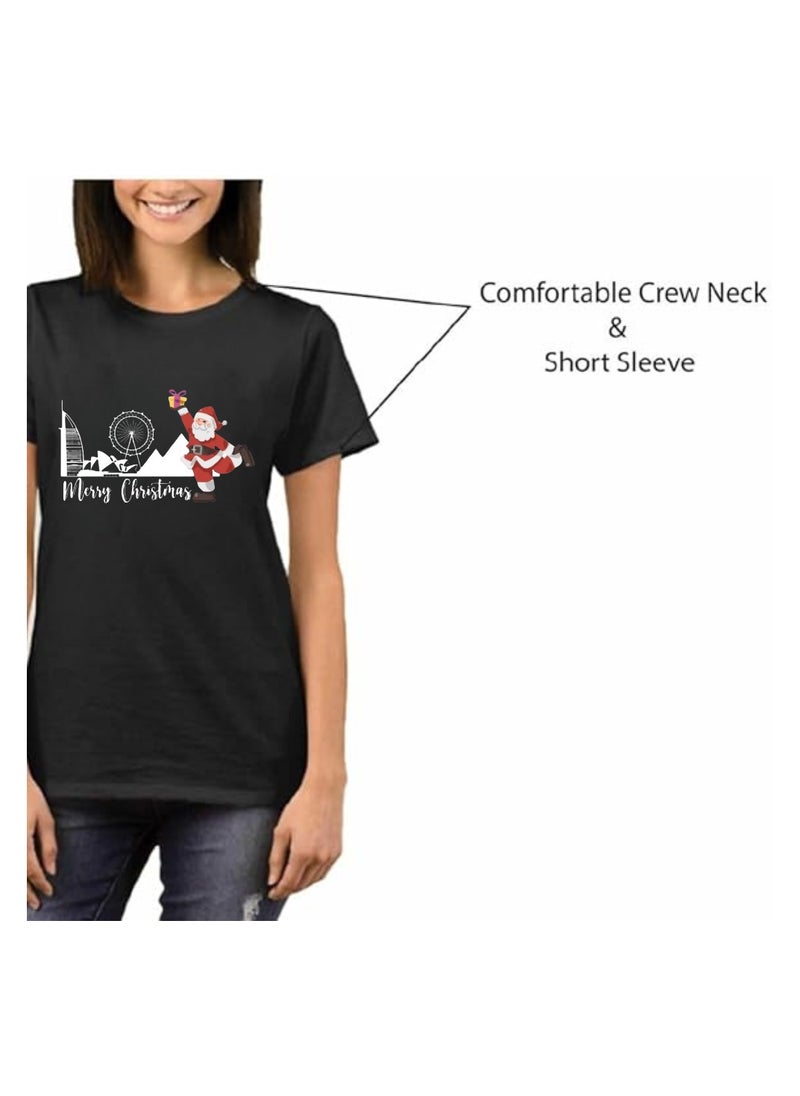 Christmas Santa Tshirt For Women-Adults Celebrations Tshirt–Round Neck And Short Sleeve Cotton Tshirt,Everyday Wear