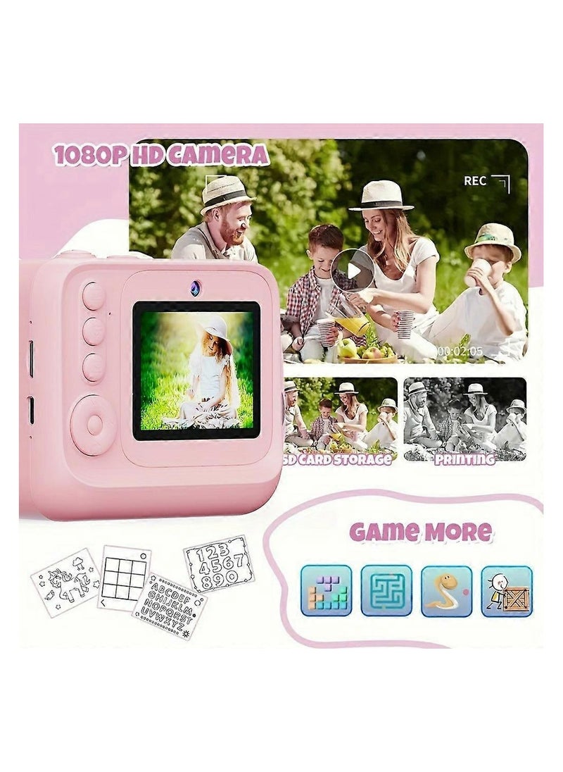 Mini Children 2.4-inch HD Dual Lens Instant Camera Photo Printer pink