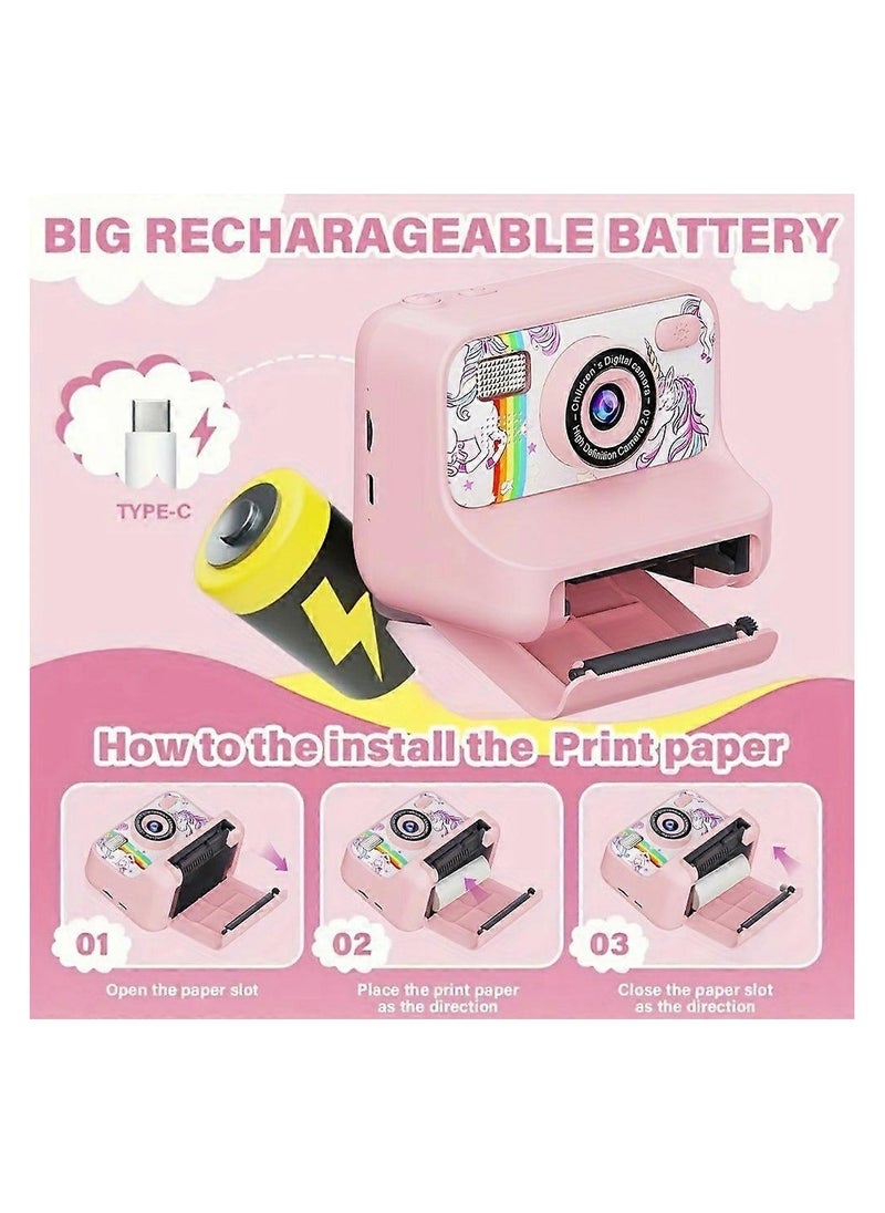 Mini Children 2.4-inch HD Dual Lens Instant Camera Photo Printer pink