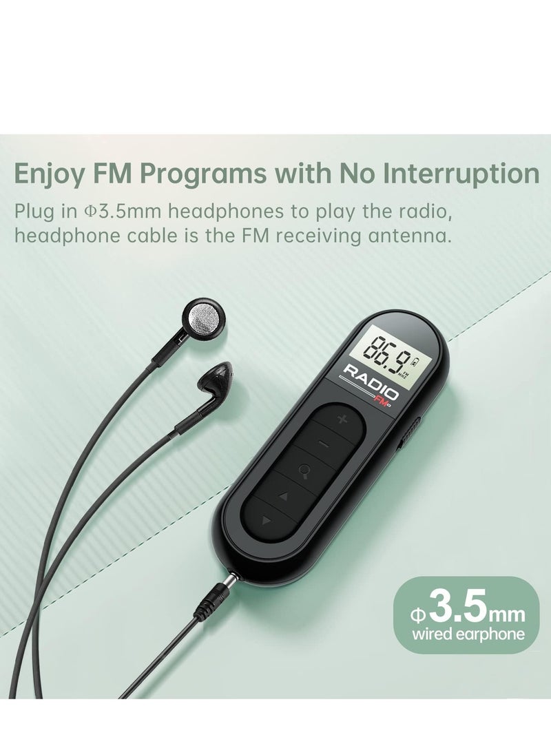 FM Radio, Rechargeable Portable Pocket Transistor Radio with Best Reception,LCD Digital Tuning with Backlight, Stereo Sound, Belt Clip for Jogging,Walking (Black)