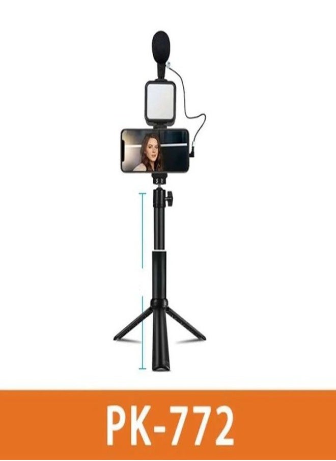 Plokama PK_772 Video Making LED Selfie Light Kit With with Table Tripod Phone Holder Cold Shoe Microphone LED video Light and Remote Shutter Ideal For Vlogging Live Straming and Presentation