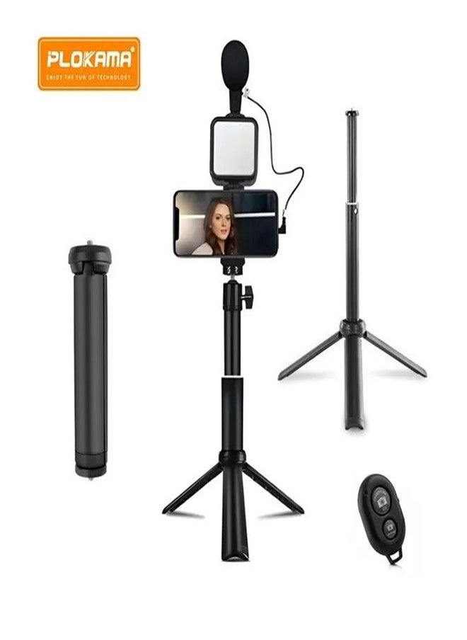 Plokama PK_772 Video Making LED Selfie Light Kit With with Table Tripod Phone Holder Cold Shoe Microphone LED video Light and Remote Shutter Ideal For Vlogging Live Straming and Presentation