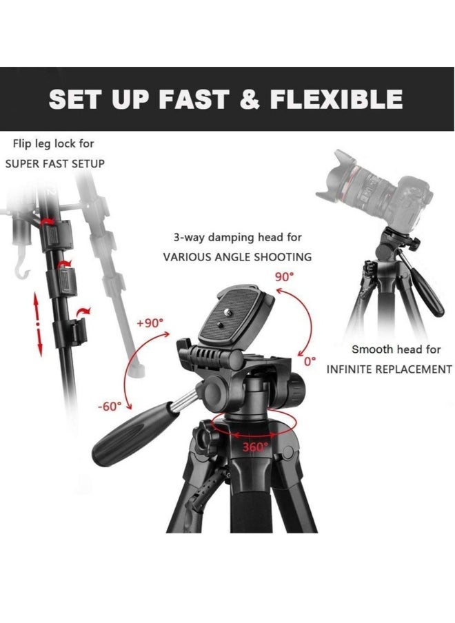 Professional Aluminium Tripod Monopod for All DSLR Cameras Lightweight Tripod Stand 360 degree 3 way Head Travel Phone Stand Aluminum (KP-2264)
