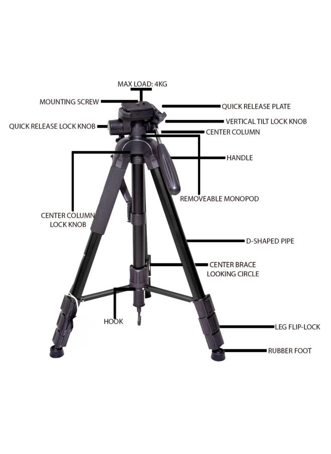 Professional Aluminium Tripod Monopod for All DSLR Cameras Lightweight Tripod Stand 360 degree 3 way Head Travel Phone Stand Aluminum (KP-2264)