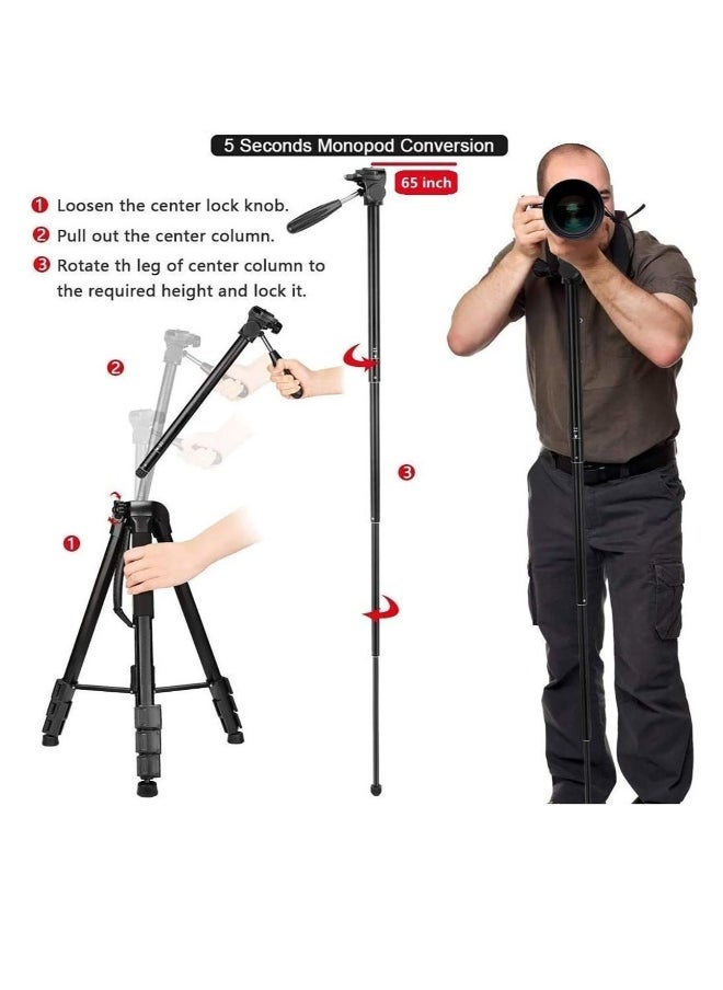 Professional Aluminium Tripod Monopod for All DSLR Cameras Lightweight Tripod Stand 360 degree 3 way Head Travel Phone Stand Aluminum (KP-2264)