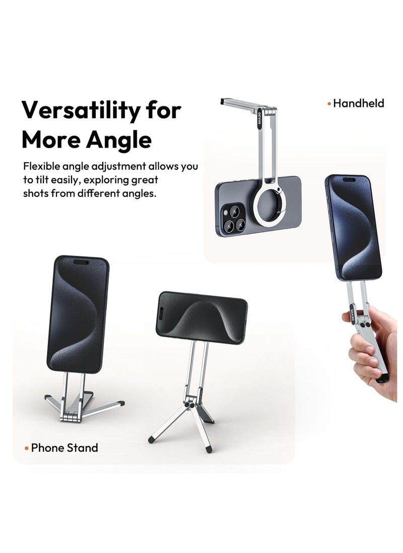 Ulanzi ULANZI MA30 Magnetic Phone Tripod Stand for iPhone Aluminium Maglock Smartphone Mini Tripod Pocket Cell Phone Stand Dual Sided Magnet Quick Mount Compatible with iPhone 16 15 14 13 12 Magsafe (Silver)