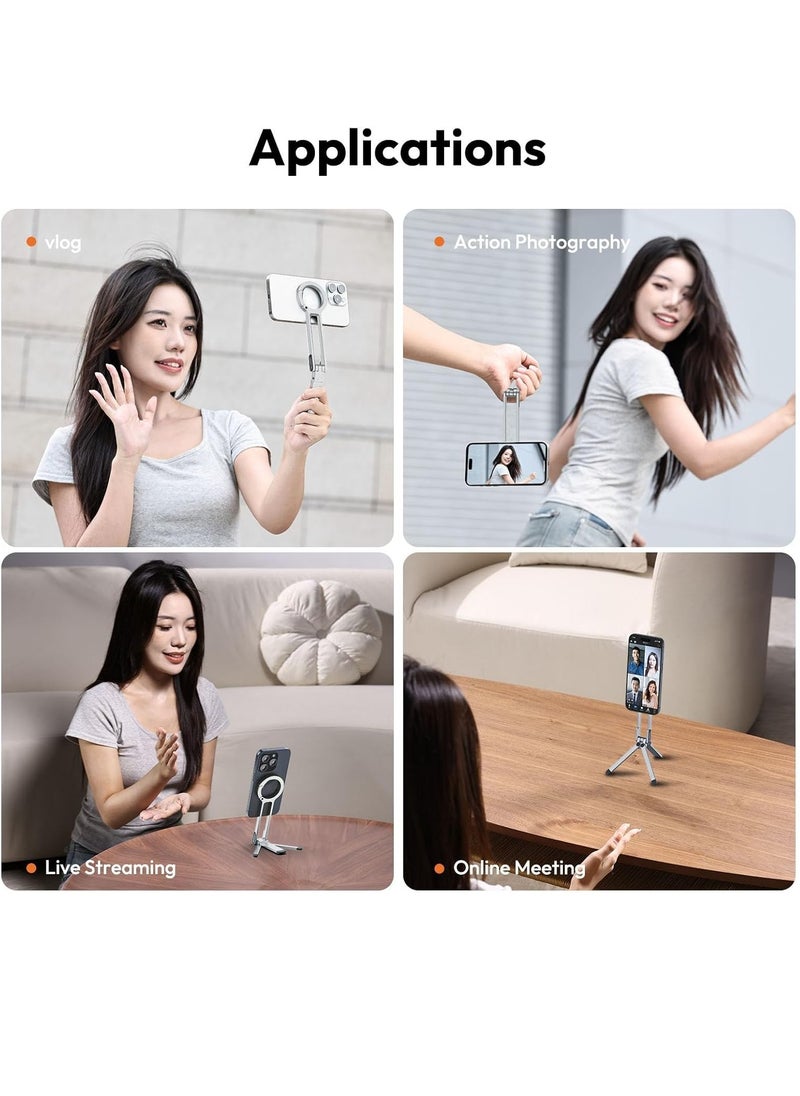 Ulanzi ULANZI MA30 Magnetic Phone Tripod Stand for iPhone Aluminium Maglock Smartphone Mini Tripod Pocket Cell Phone Stand Dual Sided Magnet Quick Mount Compatible with iPhone 16 15 14 13 12 Magsafe (Silver)