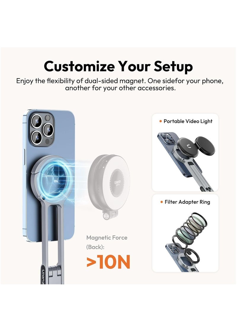 Ulanzi ULANZI MA30 Magnetic Phone Tripod Stand for iPhone Aluminium Maglock Smartphone Mini Tripod Pocket Cell Phone Stand Dual Sided Magnet Quick Mount Compatible with iPhone 16 15 14 13 12 Magsafe (Silver)