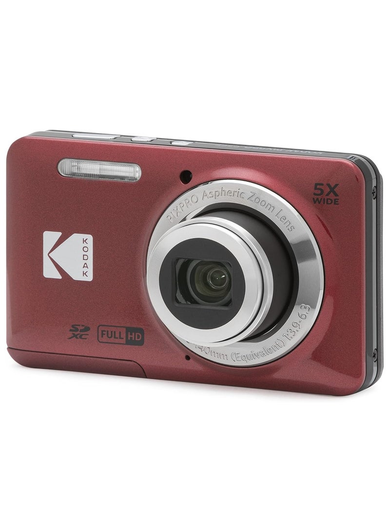PIXPRO FZ55-RD 16MP Digital Camera, 5x Optical Zoom, Wide Angle Lens, 2.7-inch LCD Screen Red