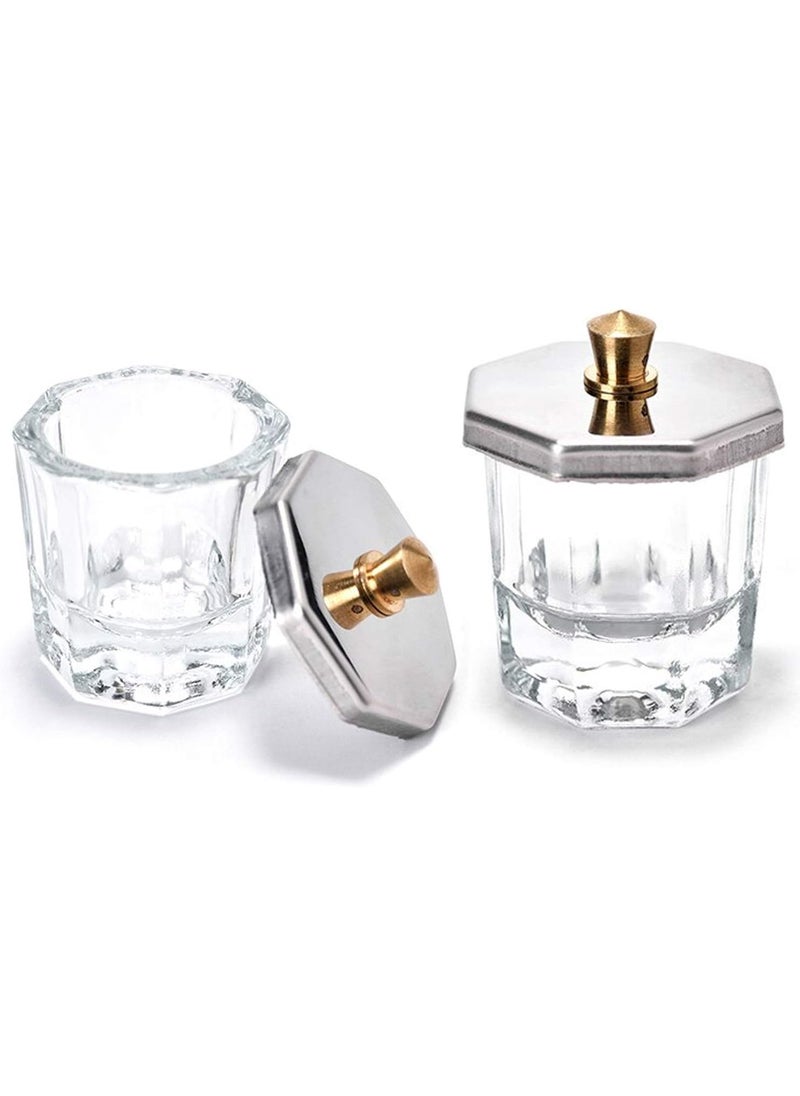 Karlash (Pack of 2) Nail Art Acrylic Liquid Powder Dappen Dish Nail Crystal Bowl Glass (Dappen Dish with Metal Lid)