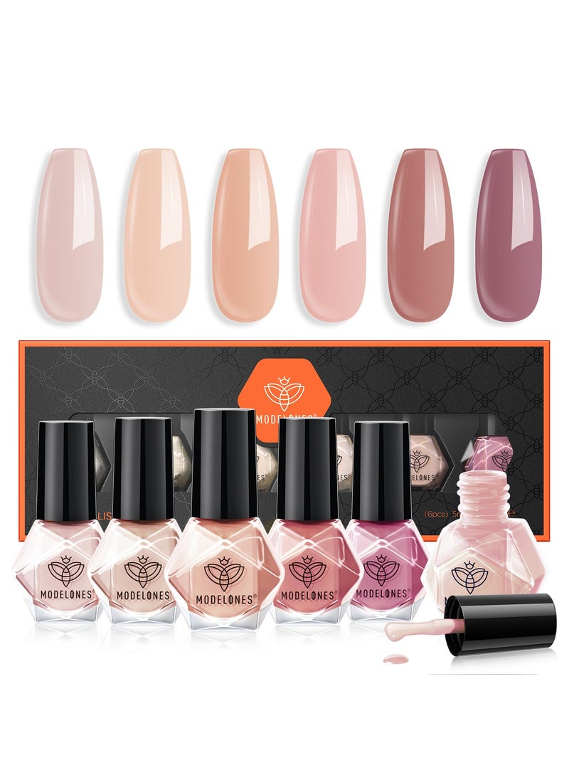 modelones Nail Polish Set 6 Colors Nude Pink Skin Tones Neutral Brown Nail Polish Kit Quick Dry Nail Polish All Seasons Neutral Brown Manicure DIY Nail Art Salon Home Gift for Women Girls