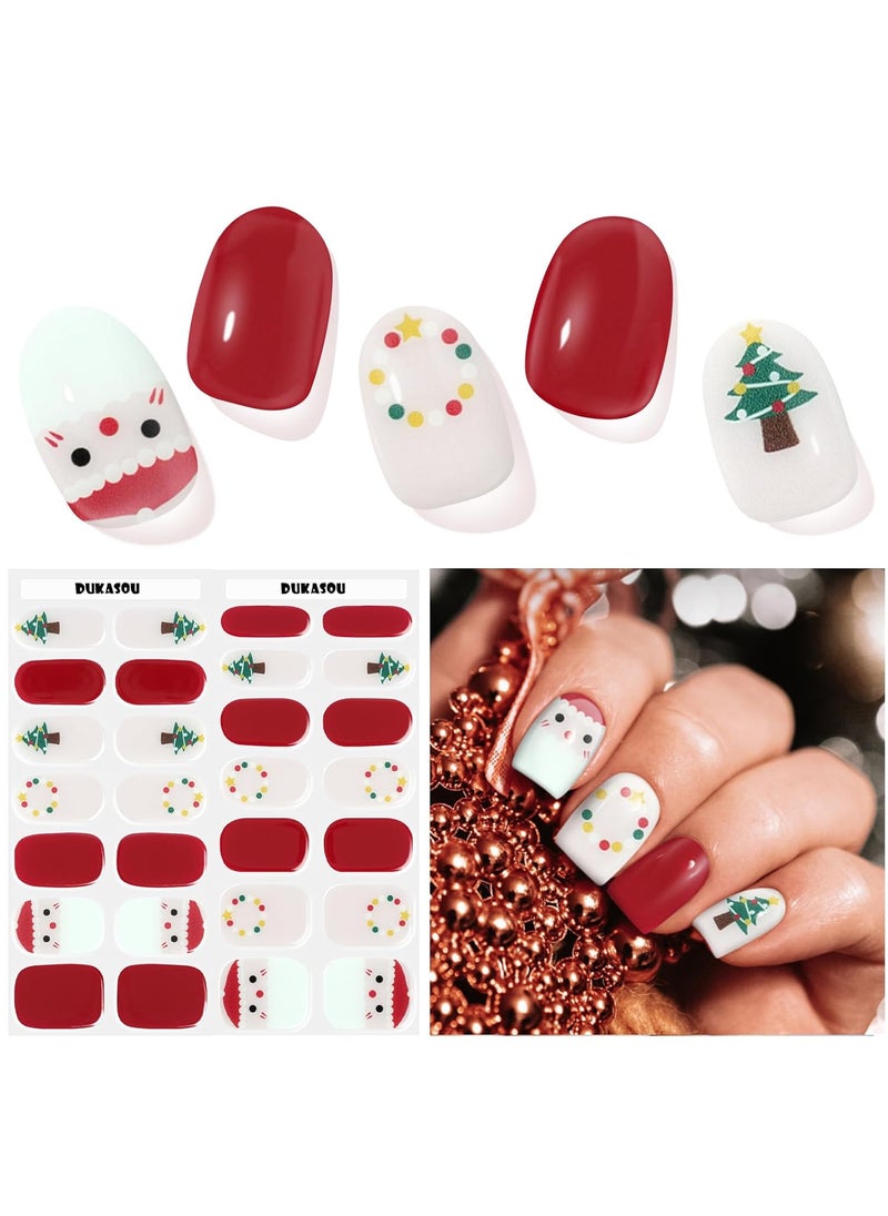 Christmas Semi Cured Gel Nail Strips, Santa Claus | 28 pcs Christmas Gel Nail Strips Work with Any UV Lamp, Salon Quality Nail Stickers for Christmas, Include Prep Pads, Nail File&Wood Stick