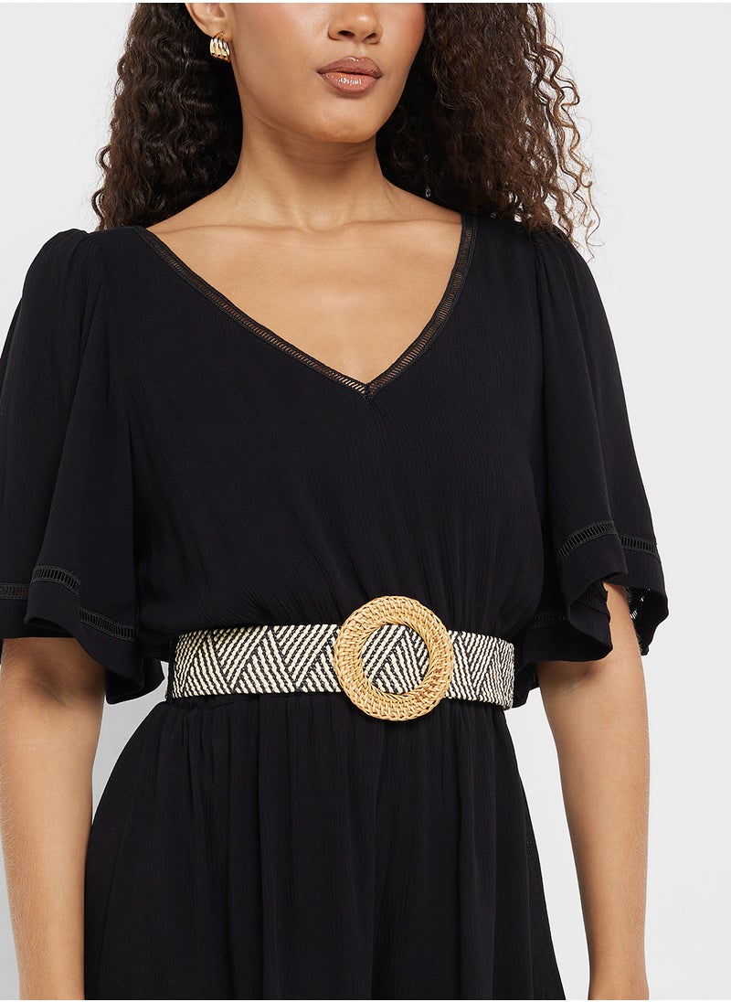 Black Paperbag Belted Playsuit