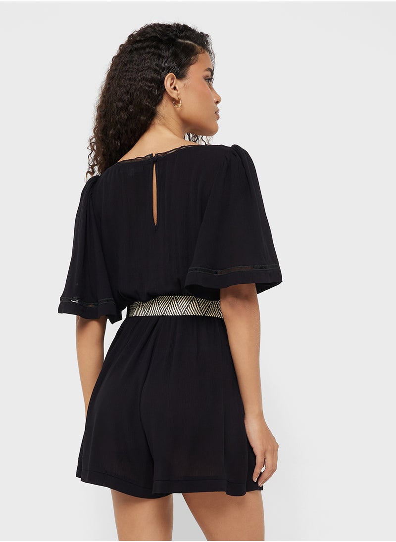 Black Paperbag Belted Playsuit
