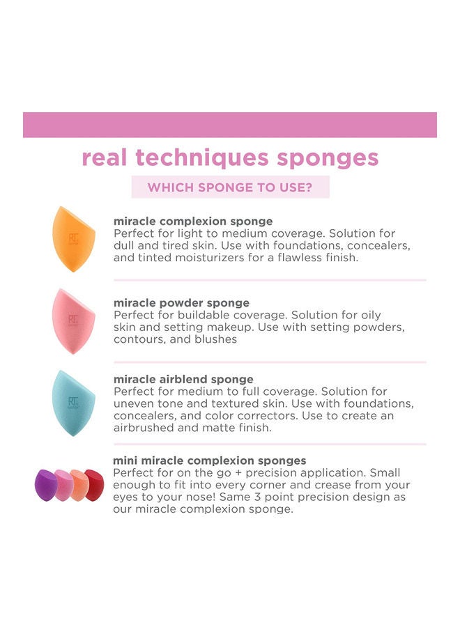Miracle Powder Sponge, For Setting Powder, Matte and Sheer Long Lasting Makeup Coverage with Artist Essential Makeup Brush Set, Includes Eye Liner Brush and Foundation Multicolour