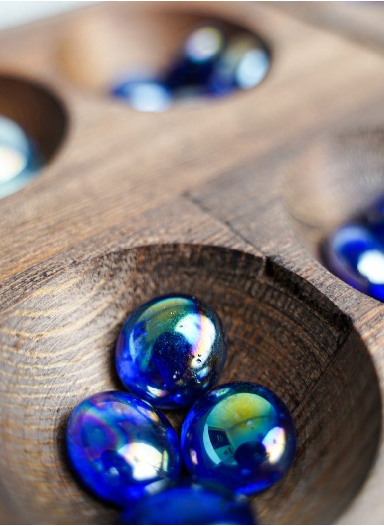 Wooden Mangala Game – Traditional Mancala Strategy Board with Intricate Star Design, 17x28.5cm Box, Classic Logic Game for All Ages