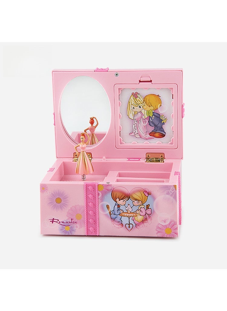 Rotating Ballerina Music Box with Mirror Pink