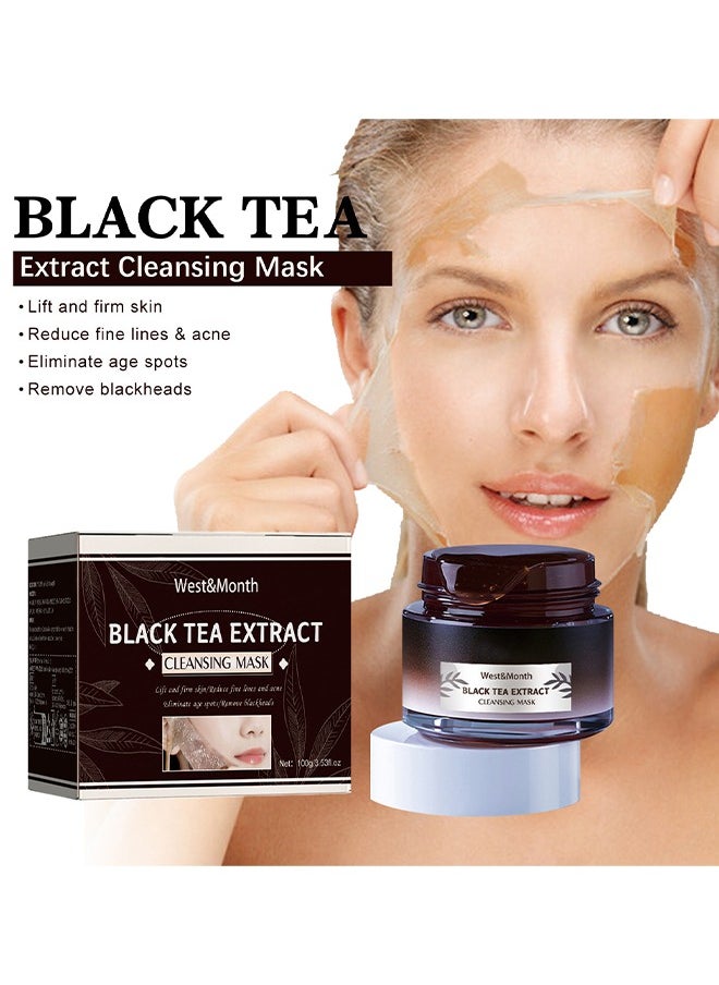 Black Tea Extract Cleansing Mask,Black Tea Skinning Peel Off Mask,Black Tea Extract Cleansing Mask Remove Blackheads Clean Pores Shrink Pores Firm Skin Even Skin Tone 100g