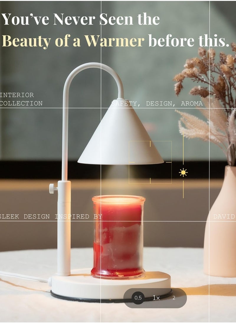 Hestia Angelo Candle Warmer Lamp – TIMER Electric Candle Warmer with Adjustable Height | Stylish Candle Lamp for Jar Candles, Wax Melts, Yankee Candles | Elegant Gift for Mom & Home Decor (WHITE)