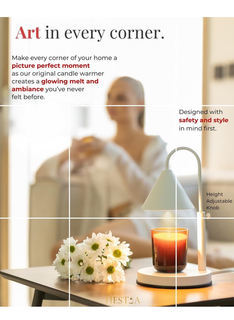 Hestia Angelo Candle Warmer Lamp – TIMER Electric Candle Warmer with Adjustable Height | Stylish Candle Lamp for Jar Candles, Wax Melts, Yankee Candles | Elegant Gift for Mom & Home Decor (WHITE)
