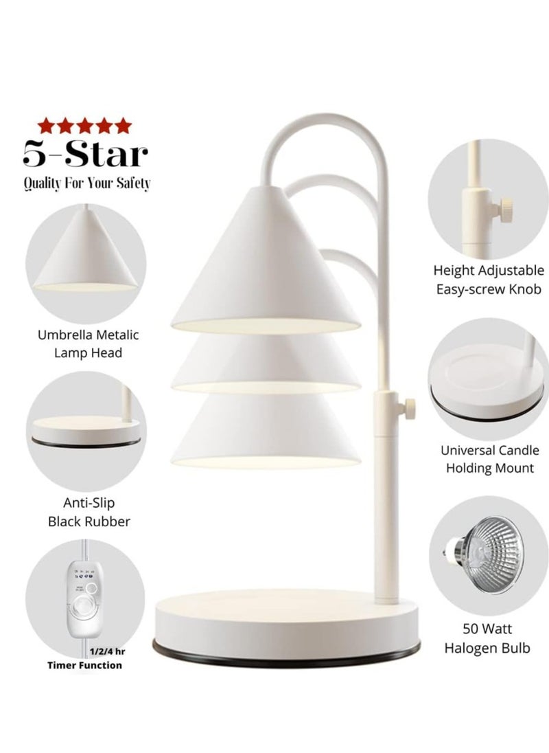 Hestia Angelo Candle Warmer Lamp – TIMER Electric Candle Warmer with Adjustable Height | Stylish Candle Lamp for Jar Candles, Wax Melts, Yankee Candles | Elegant Gift for Mom & Home Decor (WHITE)