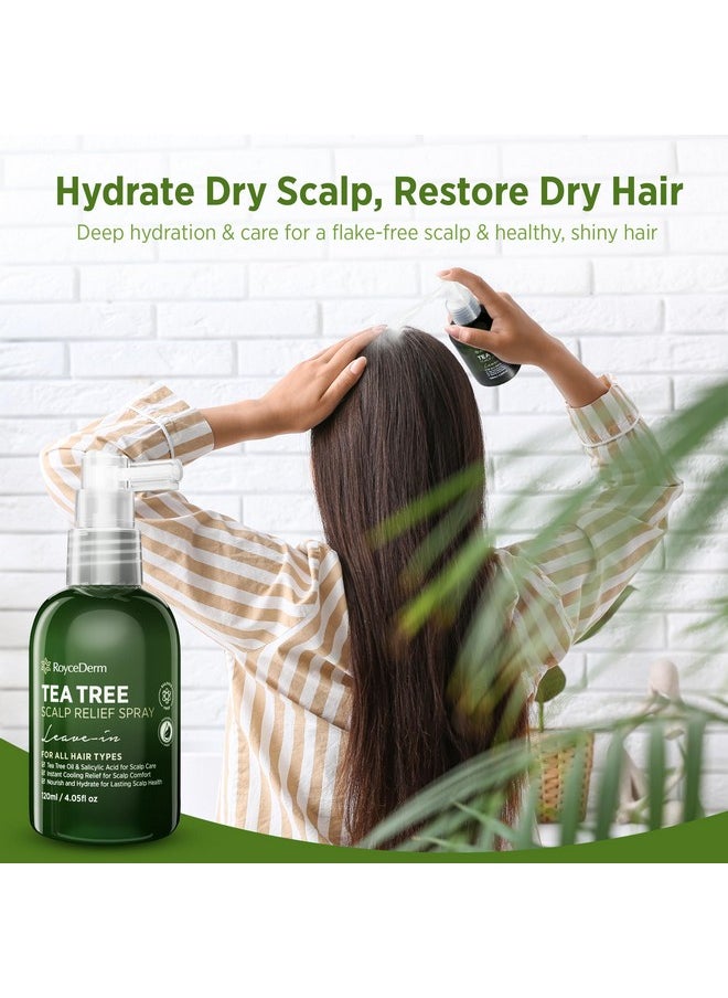 RoyceDerm Tea Tree Scalp Relief Spray: Leave-In Scalp Care for Dry, Flaky, and Itchy Scalp - Tea Tree Oil Formula for Comfort, Hydration, and Balance - Conditioning Support for Women & Men