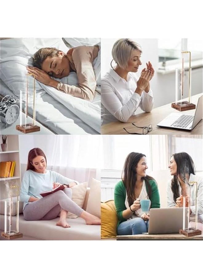 Incense Holder，2 Pack Wood Incense Holder for Sticks with Glass Ash Catcher，Incense Burner for Meditation Yoga Spa Room Decor