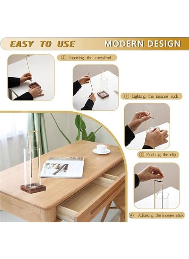 Incense Holder，2 Pack Wood Incense Holder for Sticks with Glass Ash Catcher，Incense Burner for Meditation Yoga Spa Room Decor