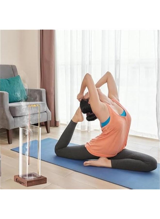 Incense Holder，2 Pack Wood Incense Holder for Sticks with Glass Ash Catcher，Incense Burner for Meditation Yoga Spa Room Decor