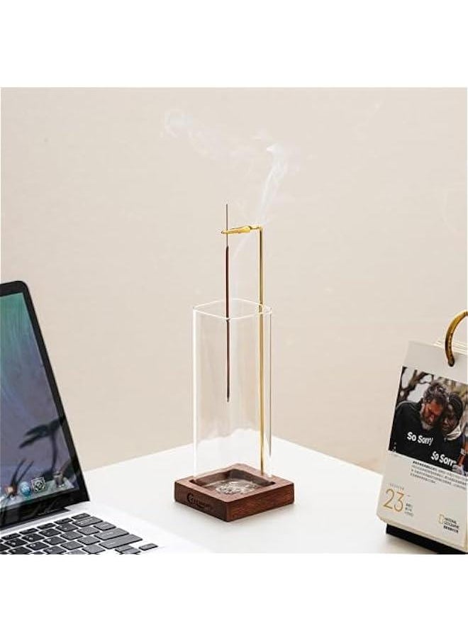 Incense Holder，2 Pack Wood Incense Holder for Sticks with Glass Ash Catcher，Incense Burner for Meditation Yoga Spa Room Decor