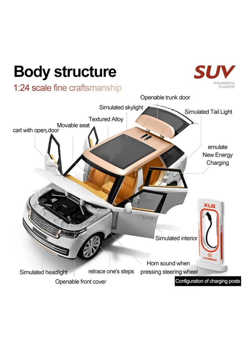 Pull Back Action 1:24 Scale Diecast Model Alloy Metal Toy Car for Kids with Openable Doors & Light