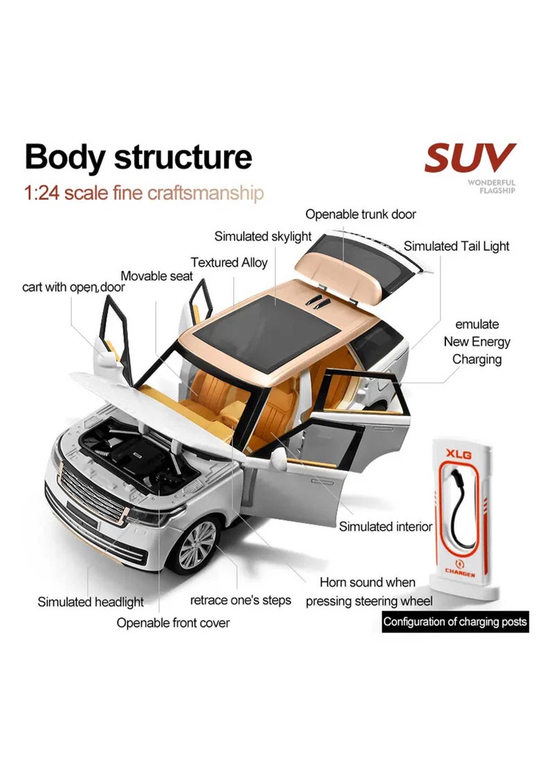 Pull Back Action 1:24 Scale Diecast Model Alloy Metal Toy Car for Kids with Openable Doors & Light