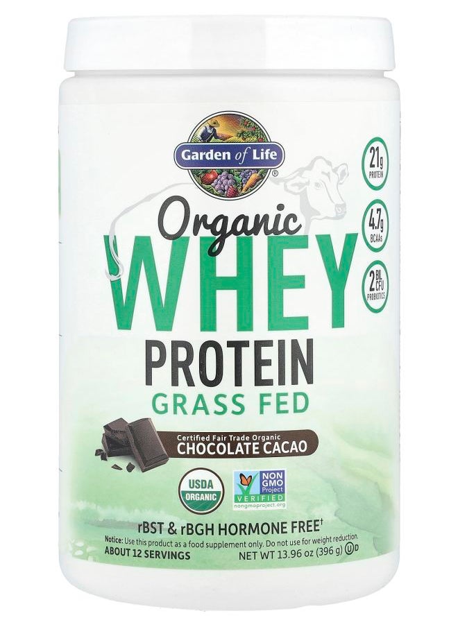 Organic Whey Protein Grass-Fed Chocolate Cacao 13.96 oz (396 g)