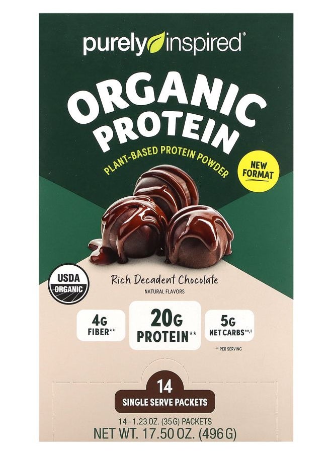 Organic Plant-Based Protein Powder Rich Decadent Chocolate 14 Single Serve Packets 1.23 oz (35 g) Each