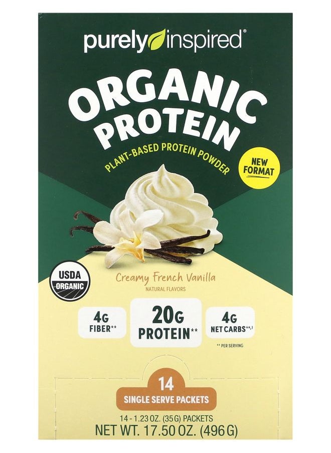 Organic Plant-Based Protein Powder Creamy French Vanilla 14 Single Serve Packets 1.23 oz (35 g) Each