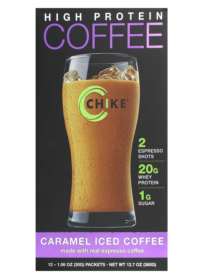 High Protein Iced Coffee  Caramel 12 Packets 1.06 oz (30 g) Each