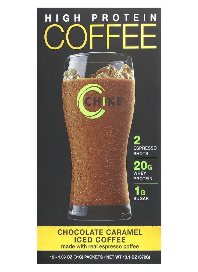 High Protein Iced Coffee Chocolate Caramel 12 Packets 1.09 oz (31 g) Each