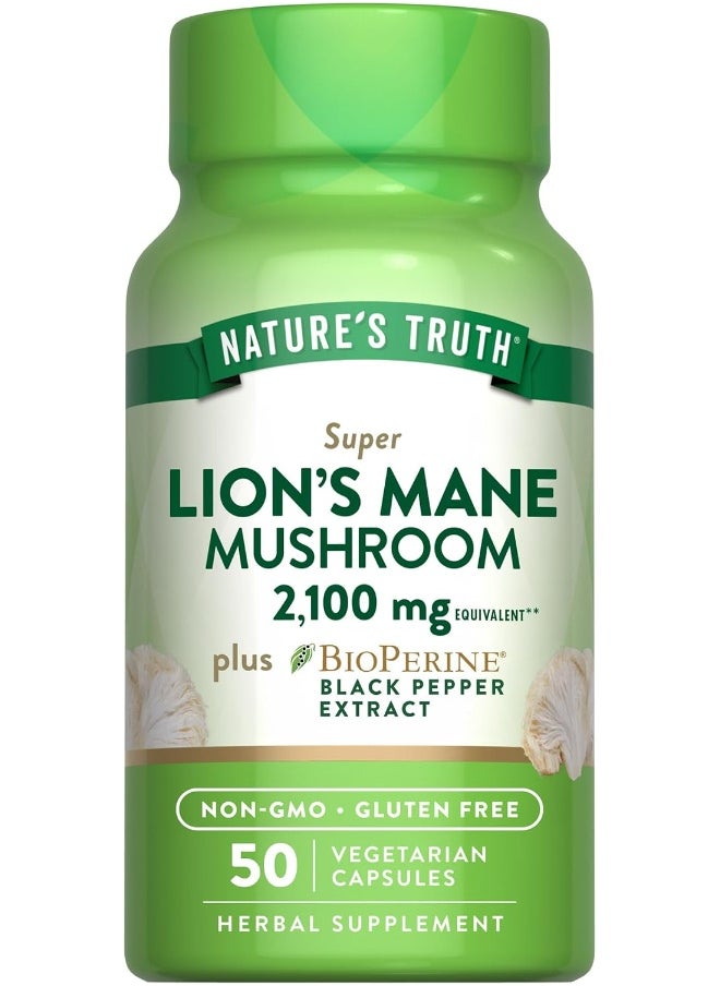 Lion's Mane Mushroom Supplement | 2100mg | 50 Capsules | Vegetarian, Non GMO & Gluten Free Extract | by Nature's Truth