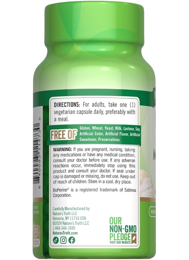 Lion's Mane Mushroom Supplement | 2100mg | 50 Capsules | Vegetarian, Non GMO & Gluten Free Extract | by Nature's Truth