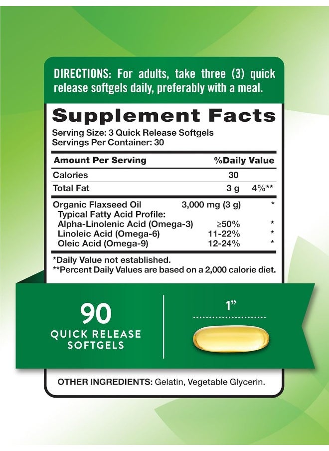 Nature's Truth Organic Flaxseed Oil 1000 mg, 90 Count