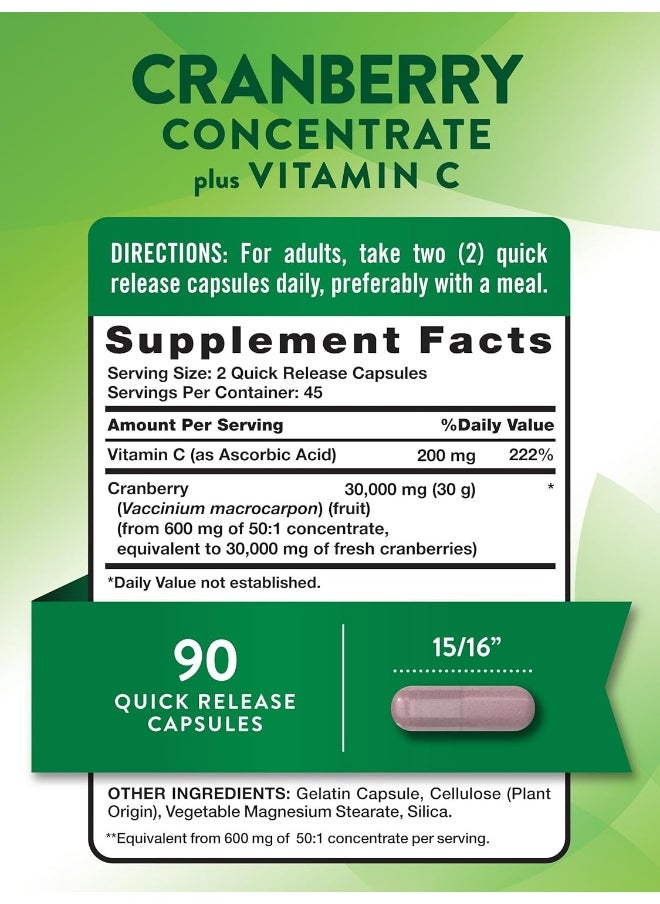Nature's Truth Triple Strength Cranberry Concentrate 30000 mg Plus Vitamin C Capsules, 90 Count