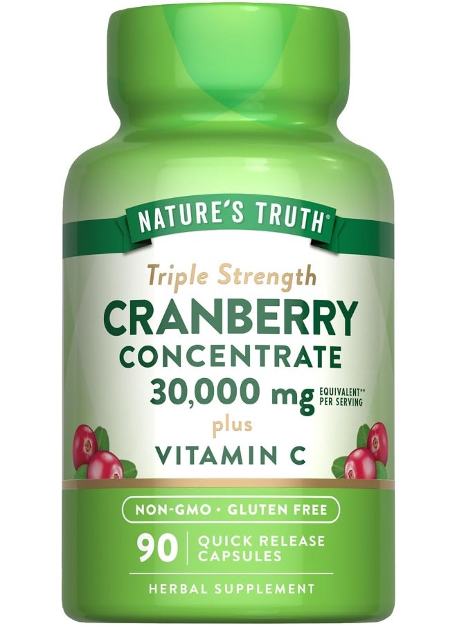 Nature's Truth Triple Strength Cranberry Concentrate 30000 mg Plus Vitamin C Capsules, 90 Count